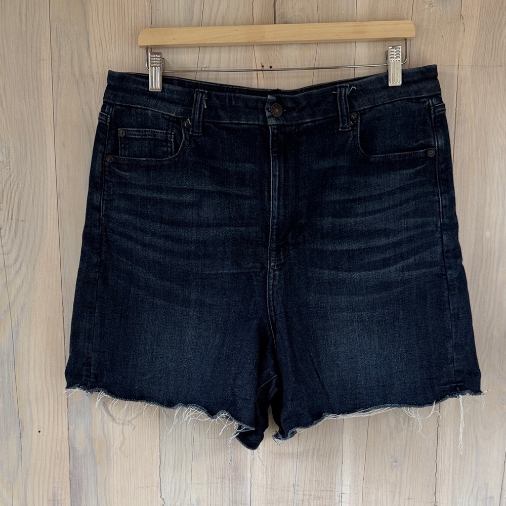 American Eagle Outfitters Dark Black Frayed Hem Denim Shorts